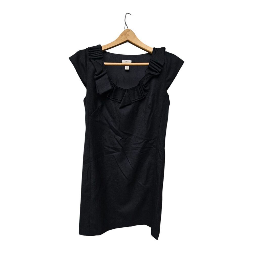 J CREW Black Wool Ribbon Ravine Sheath Dress Size 8 Cap Sleeve Classic Career